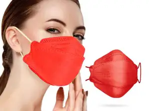 Famex FFP2 3D Comfort Fish stiliaus apsauginės kaukės, raudonos, didmeninės prekybos 10 pakuočių