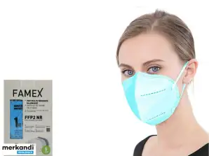 Famex Turquoise FFP2 Filtering Protection Mask, 10-Pack | 3D Design & Hypoallergenic Materials