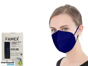 Paquet de 10 masques de protection FFP2 Famex, bleu foncé - Certifié CE Sécurité respiratoire confortable