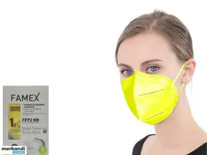 Mascarillas de protección amarillas Famex FFP2, paquete de 10, certificación CE para una respiración segura y cómoda