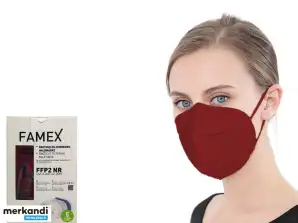 Famex Bordeaux FFP2 Protection Masks, 10 Pack - CE Certified Breathable Single-Use