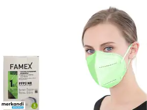 Famex Light Green FFP2 Filtering Protection Mask, 10-Pack | 3D Design & Hypoallergenic Materials