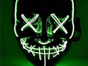 LED creepy mask green - controllable as if from purge for Halloween carnival and carnival as a costume for men and women