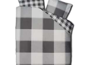 2er-Pack Bettbezüge grau/weiß mit Karodruck - 140x220cm