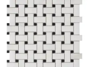 Mosaico de mármol natural trenzado en blanco y negro, decoración de la pared del piso del baño