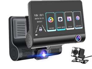 REC 504 Caméra de tableau de bord de voiture à écran tactile avec caméra de recul pour passager