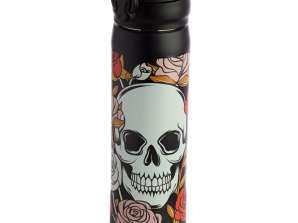 Skulls & Roses Thermo Bouteille d’eau avec bouton-poussoir 450ml