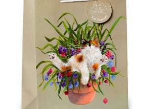 Kim Haskins saksı yeşil hediye çantasında çiçek kedisi L parça başına