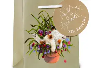 Ким Хаскинс цветочный кот в цветочном горшке зеленый подарочный пакет S за штуку