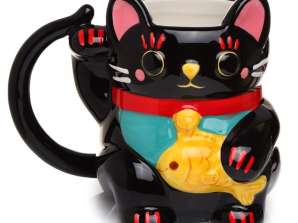 Svart Maneki Neko Lucky Cat Formad Mugg