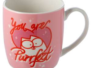Simono katės Valentino dienos rožinis porcelianinis puodelis