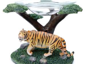 Tiger with tree Resin fragrance lamp with glass bowl