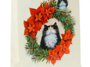 Χριστουγεννιάτικη τσάντα δώρου Kim Haskins Cat &; Wreath XL ανά τεμάχιο