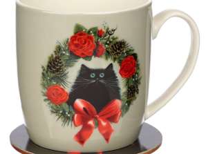 Christmas Kim Haskin's Wreath Cat Mug & Coaster Set