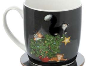 Christmas Kim Haskins Christmas Tree Cat Mug & Coaster Set