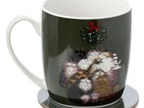 Christmas Kim Haskins The 12 Cat Mug & Coaster Set