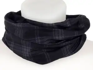 Черно-серый тартановый шарф для подогрева шеи