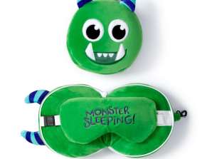 Relaxeazzz plysj grønn Monstarz Monster Travel Pillow &; Eye Mask