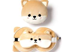 Relaxeazzz Plush Shiba Inu Dog Travel Pillow & Eye Mask