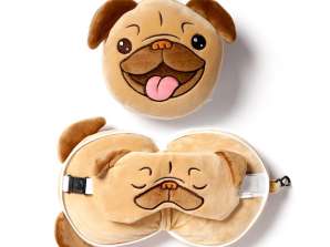 Relaxeazzz plyšové mopy mops pes cestovní polštář a oční maska