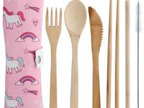 Enchanted Rainbow Unicorn cutlery set of 6 made of 100 bamboo in holder