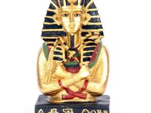 Złoty Tutanchamon trzyma laskę i wymachuje każdym kawałkiem