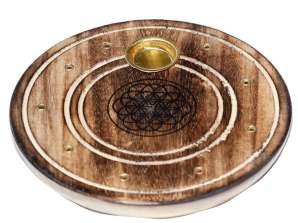 Mango wood incense burner with the flower of life per piece