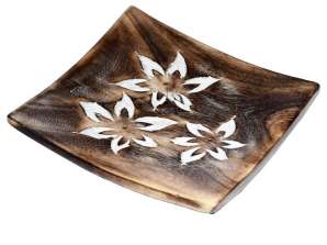 Mango wood carved incense burner flowers per piece