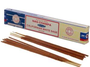 01308 Satya Nag Champa a kalifornské biele šalviové vonné tyčinky v balení