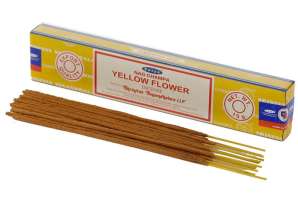 01368 Satya Yellow Flower Nag Champa smilkalų lazdelės vienoje pakuotėje