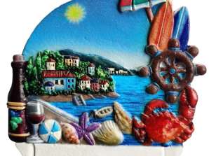 На брега 3D сувенирен магнит плажен град с раци и черупки на парче