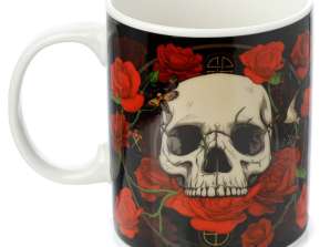 Skulls &; Roses Porselenden yapılmış Kafatası Kupası