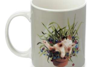 Kim Haskin's Cat v květináči zelený porcelánový hrnek