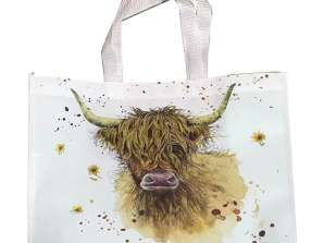 Jan Pashley Highland Coo lehmä uudelleenkäytettävä ostoskassi