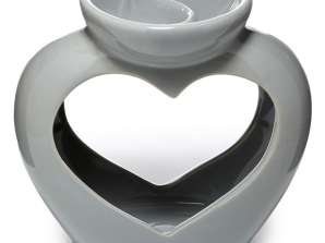 Eden grå hjerteformet dobbel bolle duftlampe for voks og olje