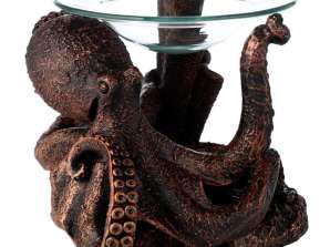 Bronze octopus fragrance lamp made of resin with glass bowl
