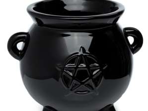 Black Witches Cauldron Ceramic Freestanding Plant Pot