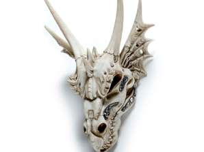 Grande decoração de crânio de dragão com detalhes metálicos