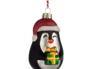 Pinguïn met cadeau Kerstbal gemaakt van glas