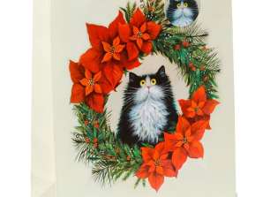 Christmas Kim Haskins Cat & Wreath Gift Bag XL per piece