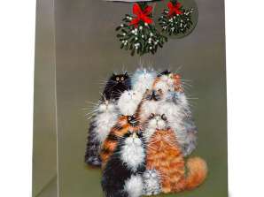 Christmas Kim Haskins Cat Misteltein Gavepose L per stk