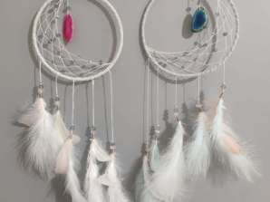 White dream catcher crescent moon with agate pendant