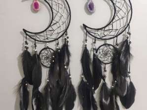 Black dream catcher crescent moon with agate pendant