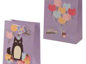 Feline Fine Happy Purrthday Birthday Cat Gift Bag Mare pe bucată