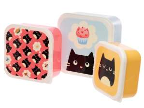 Feline Fine Cat lunchlådor Matlådor Set med 3 M / L / XL