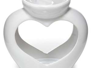 Lampă de parfum Eden albă în formă de inimă dublă pentru ceară și ulei din ceramică