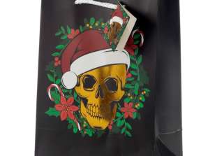 Christmas Skull Metallic Gift Bag Medium Per Piece