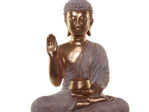 Buddha thailandez auriu și alb cu bol de cerșit