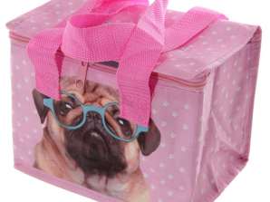 Джак Евънс розов мопс тъкани охладител чанта кутия за обяд