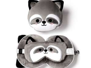 Relaxeazzz Plush Raccoon Travel Kudde &; Ögonmask